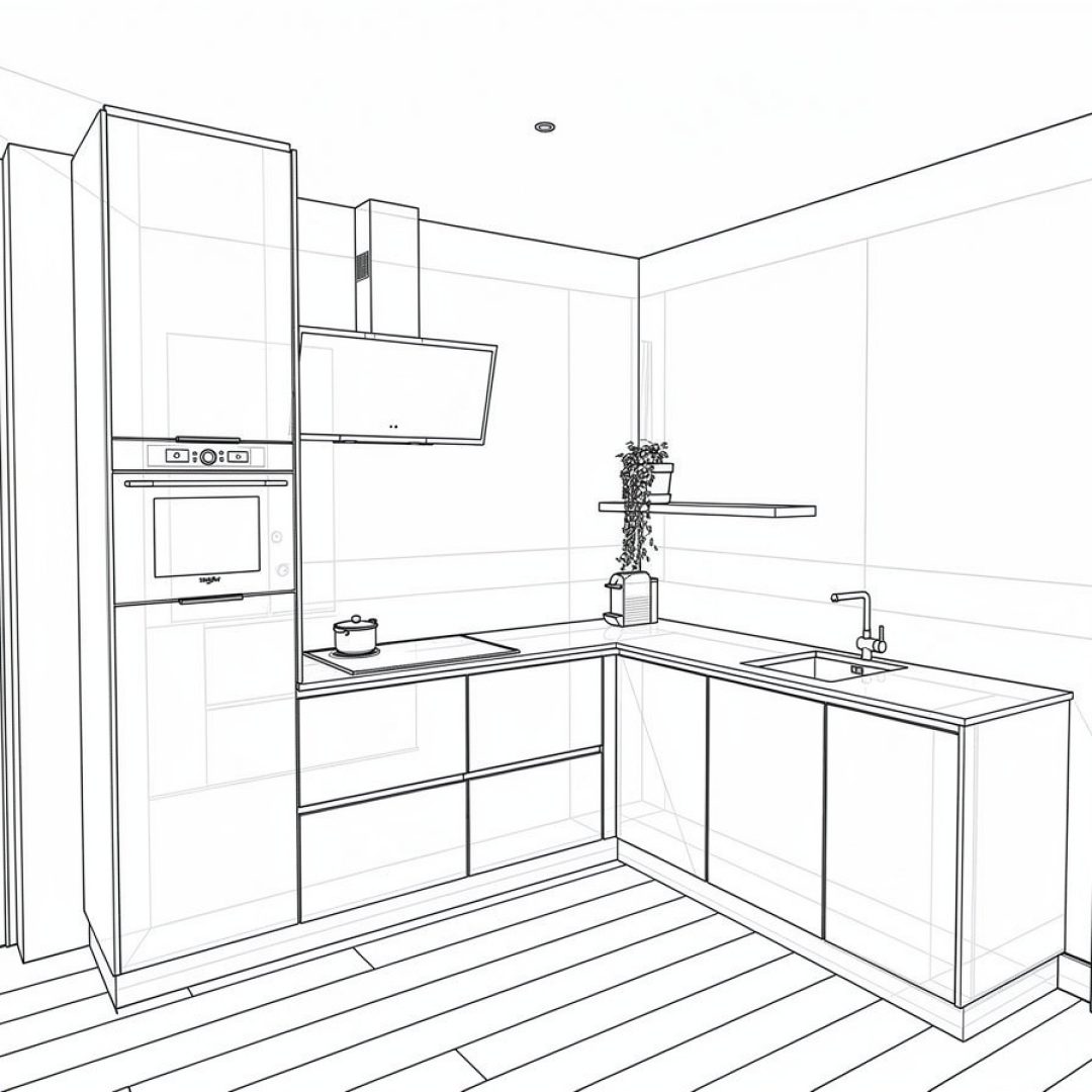 Project hoek keuken schets
